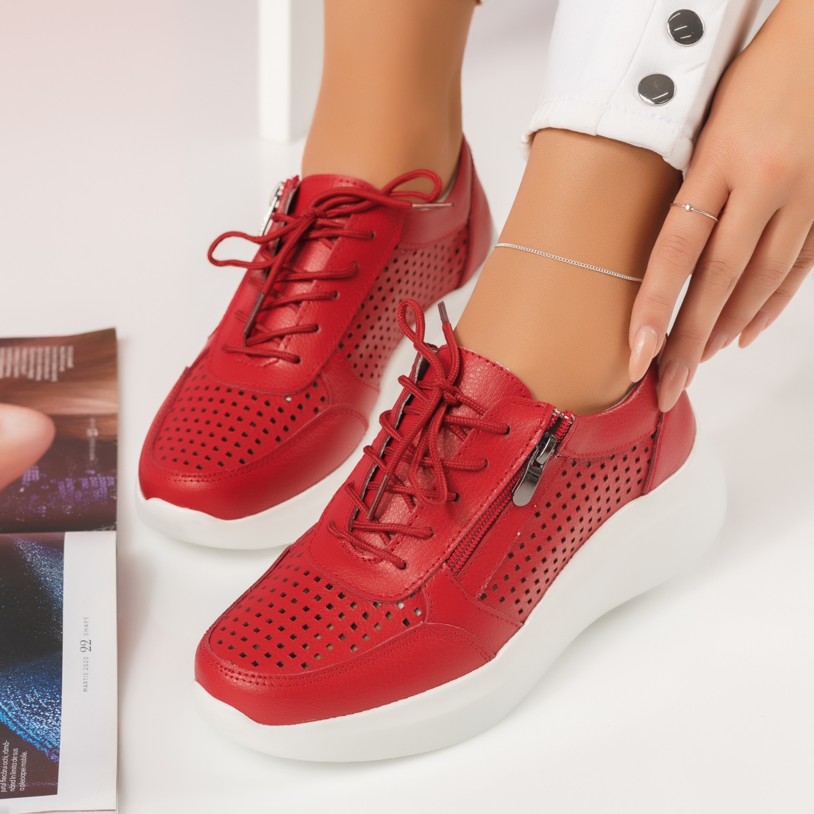 Дамски спортни обувки естествена кожа Eden домати #4629M