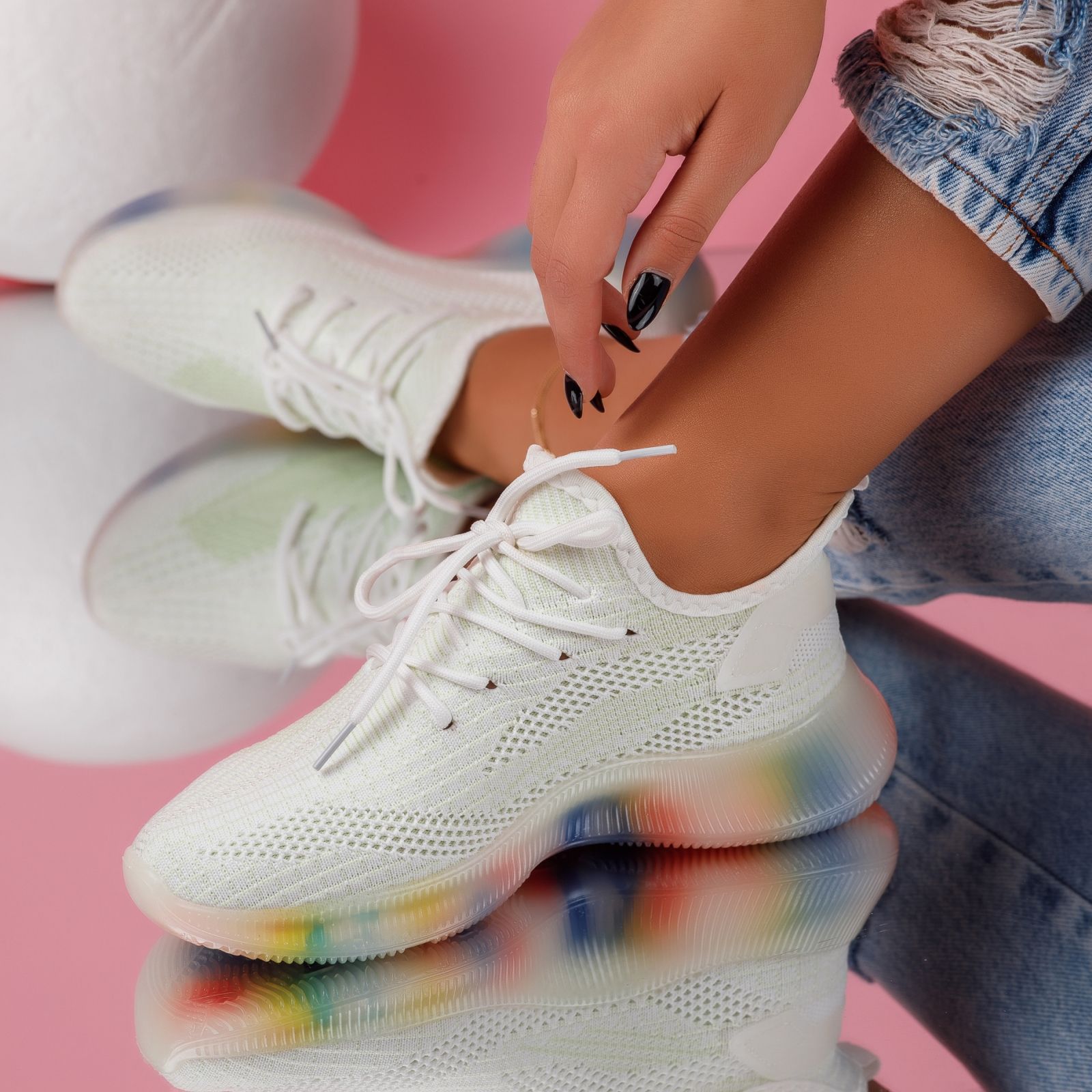 Дамски спортни обувки Ava Alb/Verde #5199M
