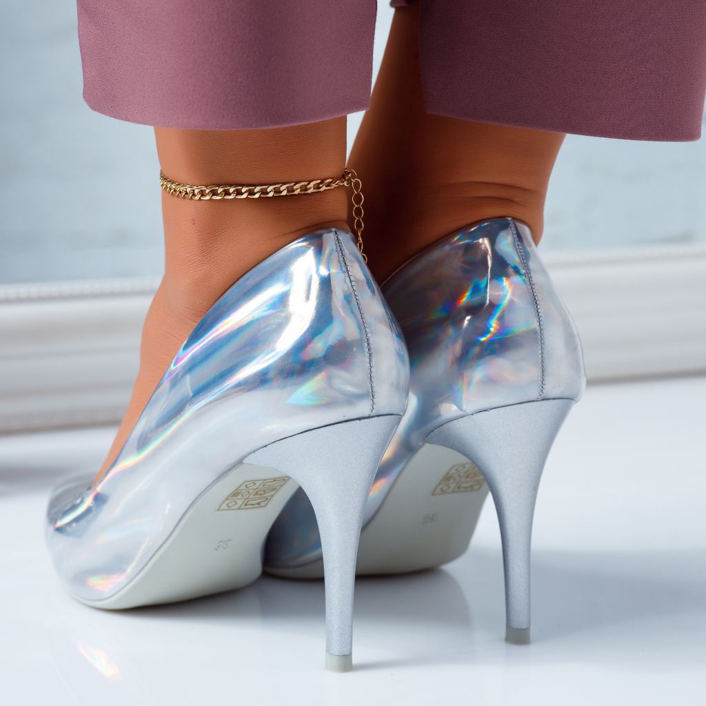 Pantofi Dama cu Toc Alda Argintii #6690M