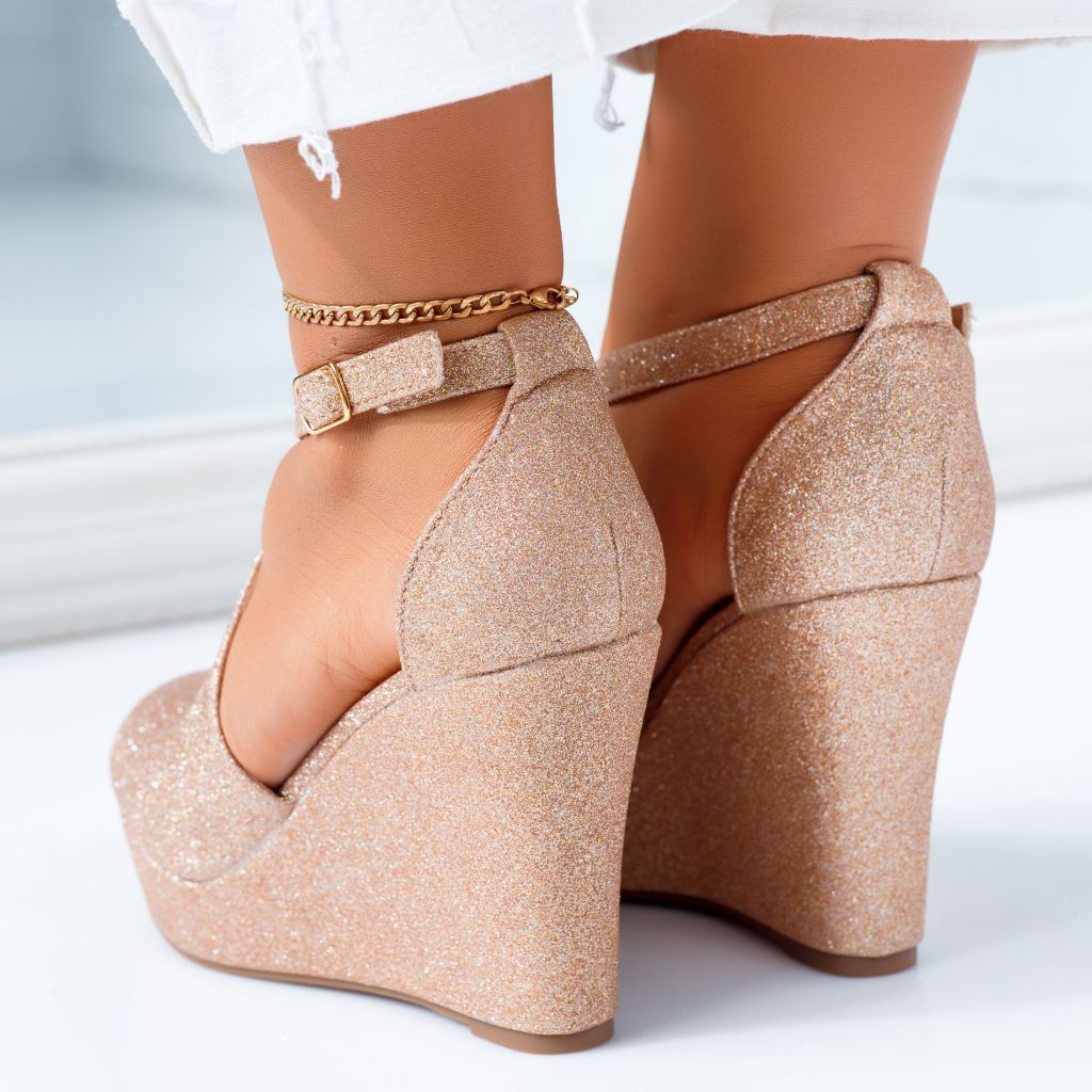 Pantofi Dama cu Toc Mara Roz-Aurii #6672M