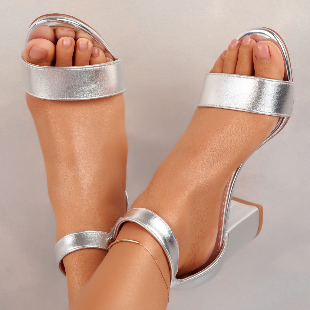 Sandale Dama cu Toc Gracelyn Argintii #10115