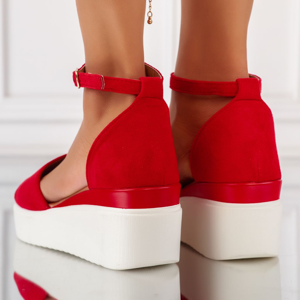 Sandale Dama cu Platforma Harley Rosii #10122