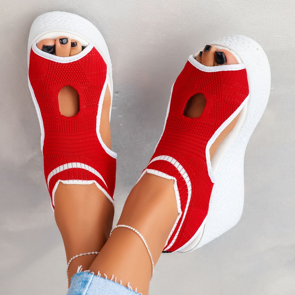 Дамски сандали на платформа Aida червен #11790