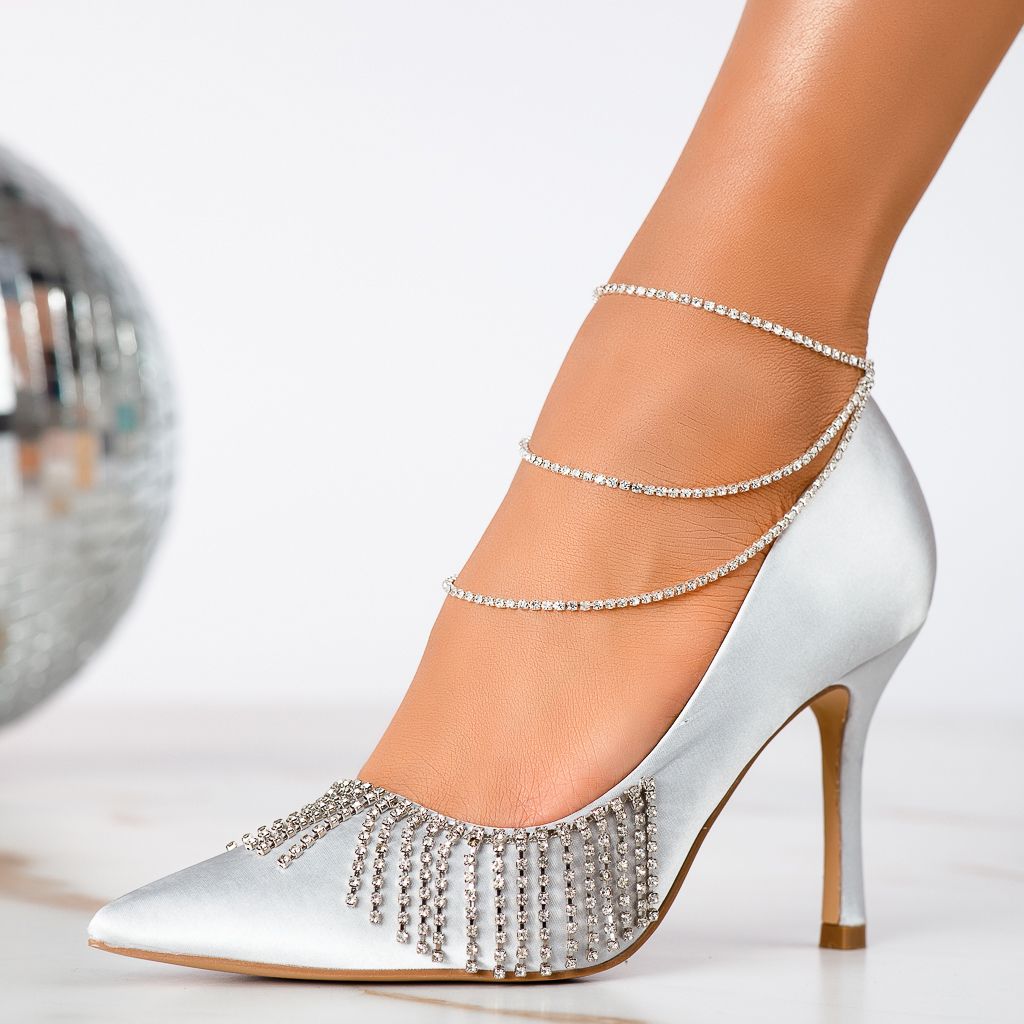 Pantofi Dama cu Toc Sofia Argintii #13294