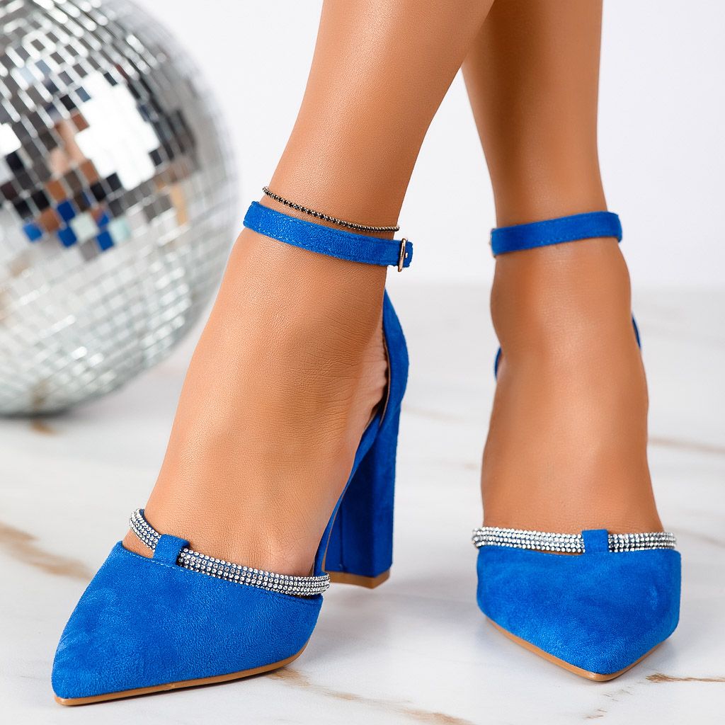 Pantofi Dama cu Toc Karina Albastri #13308