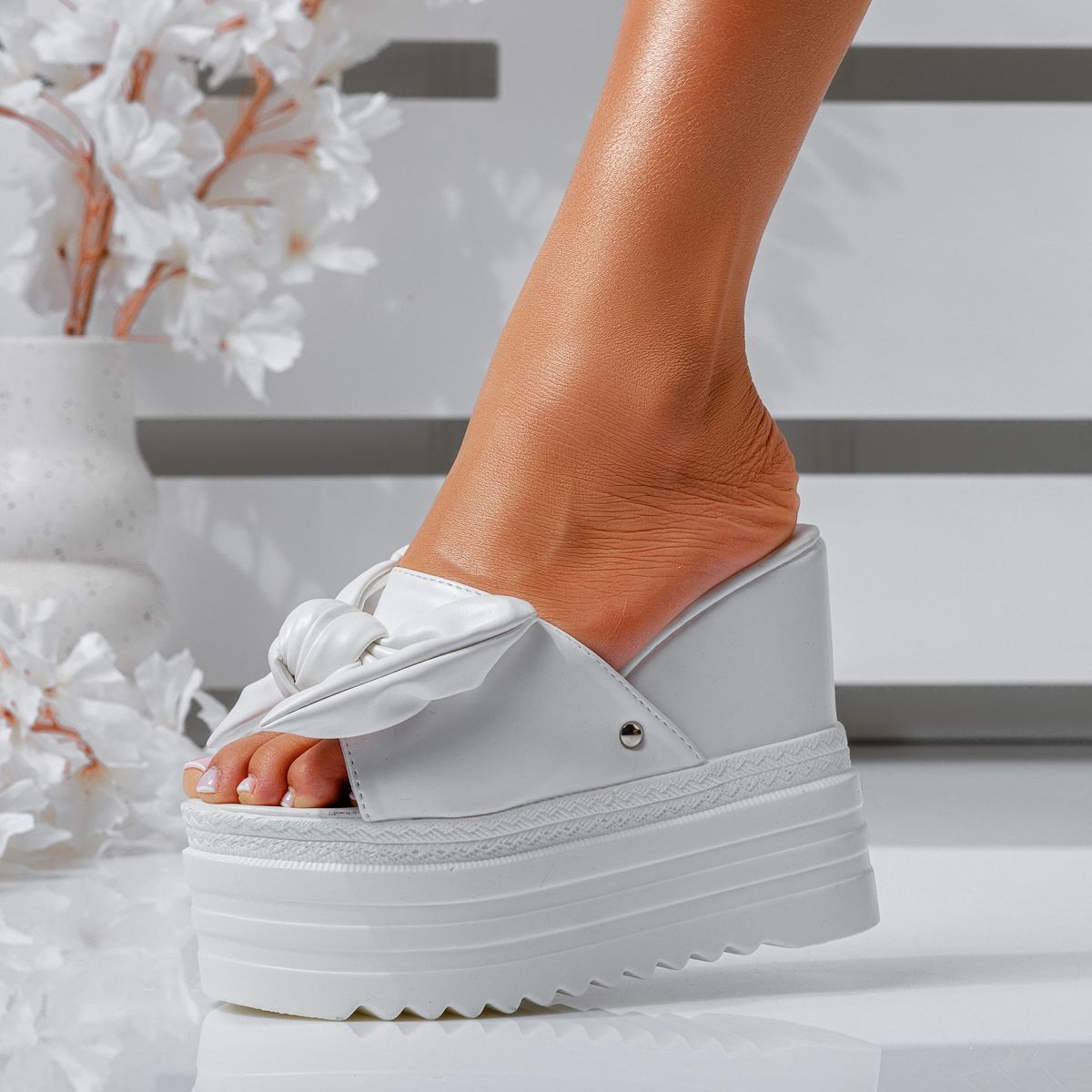 Papuci Dama cu Platforma Lisa Albi #16072 image14