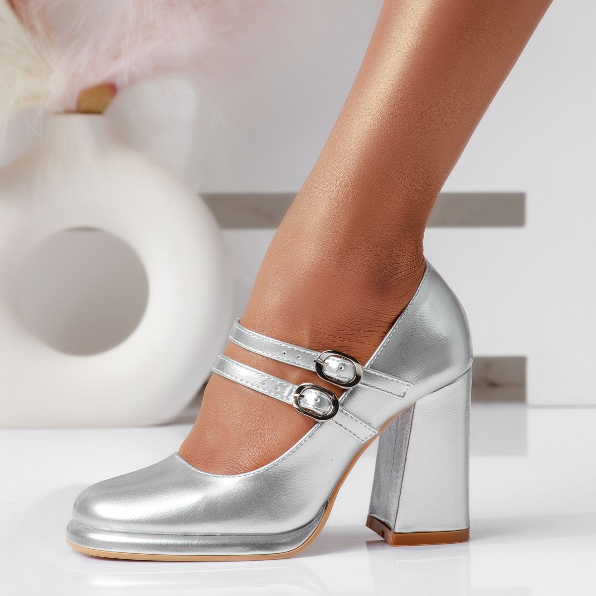 Pantofi Dama cu Toc Eden Argintii #16290 Pantofi Dama 2023-09-22