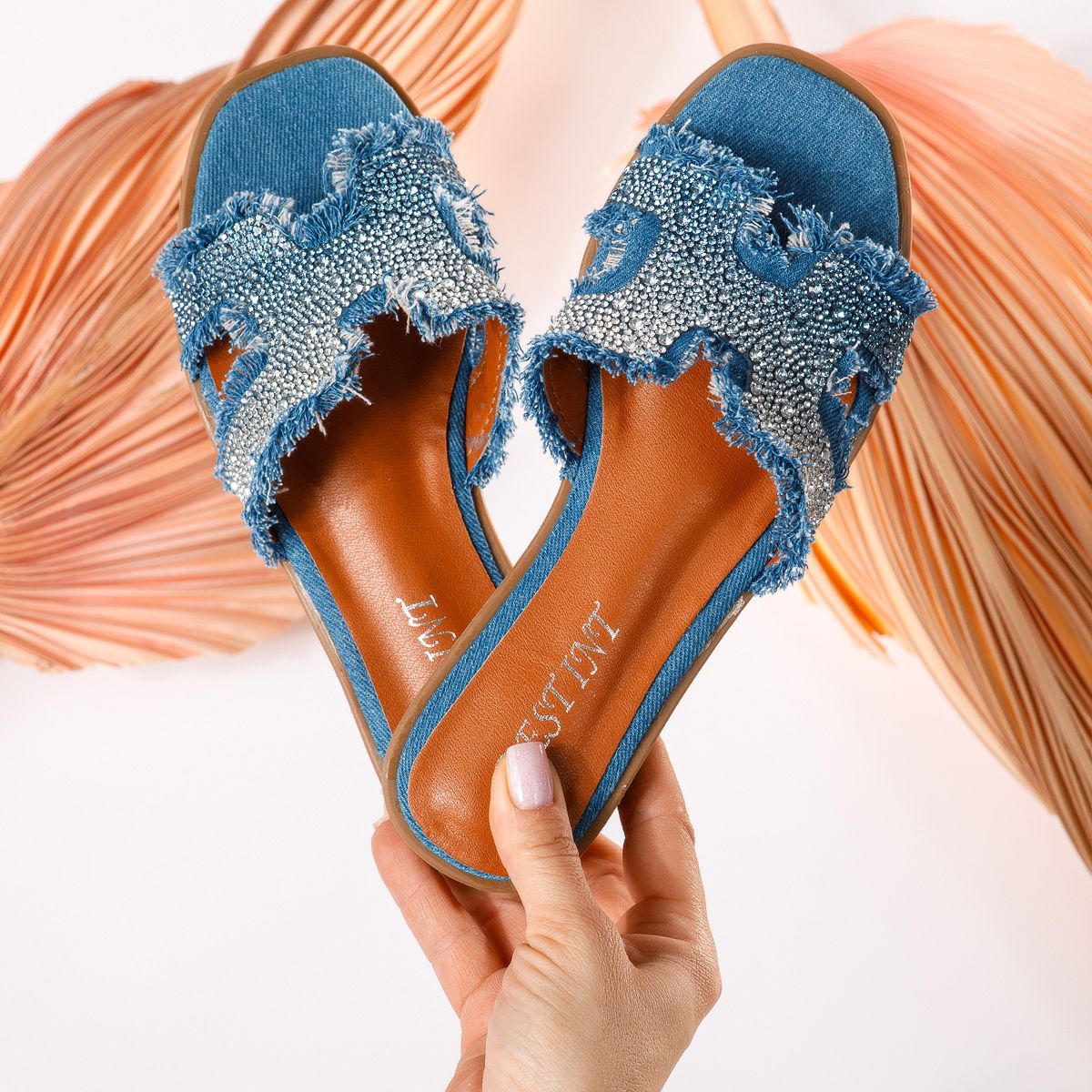 Papuci dama albastri din material textil Melany #18851
