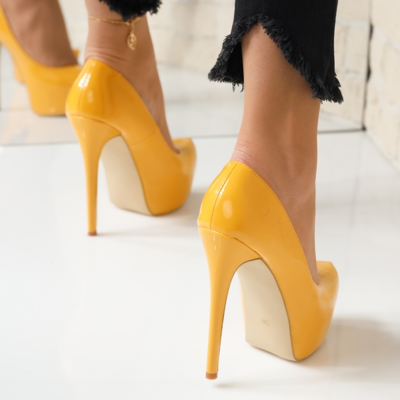 Pantofi Dama cu Toc Emma Galbeni #3828M OneFashionRoom-Lu imagine noua