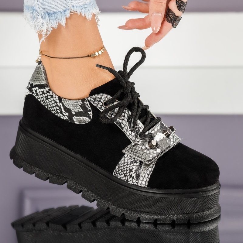 Pantofi Casual Dama Emily Negri/Snake #4035M OneFashionRoom-Nsh imagine noua