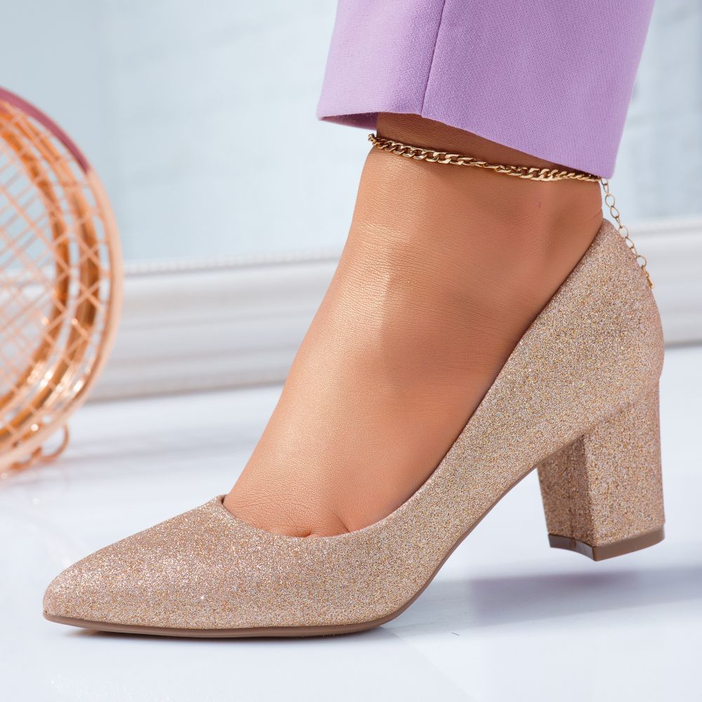 Pantofi Dama cu Toc Alexia Roz-Aurii #6681M OneFashionRoom-ESI imagine megaplaza.ro