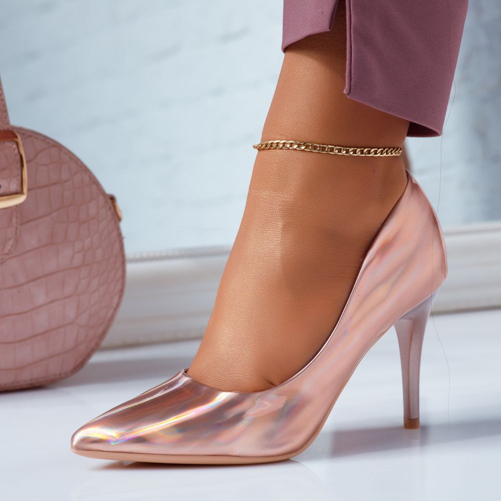Pantofi Dama cu Toc Alda Roz-Aurii #6691M OneFashionRoom-ESI imagine megaplaza.ro