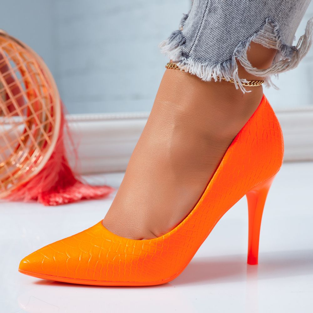 Pantofi Dama cu Toc Galia Portocalii #6669M OneFashionRoom-ESI imagine noua