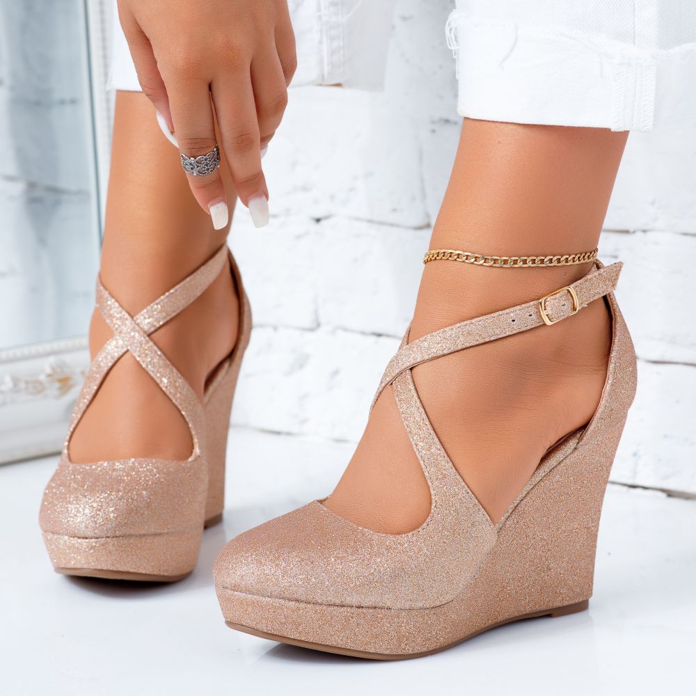 Pantofi Dama cu Toc Mara Roz-Aurii #6672M OneFashionRoom-ESI imagine noua