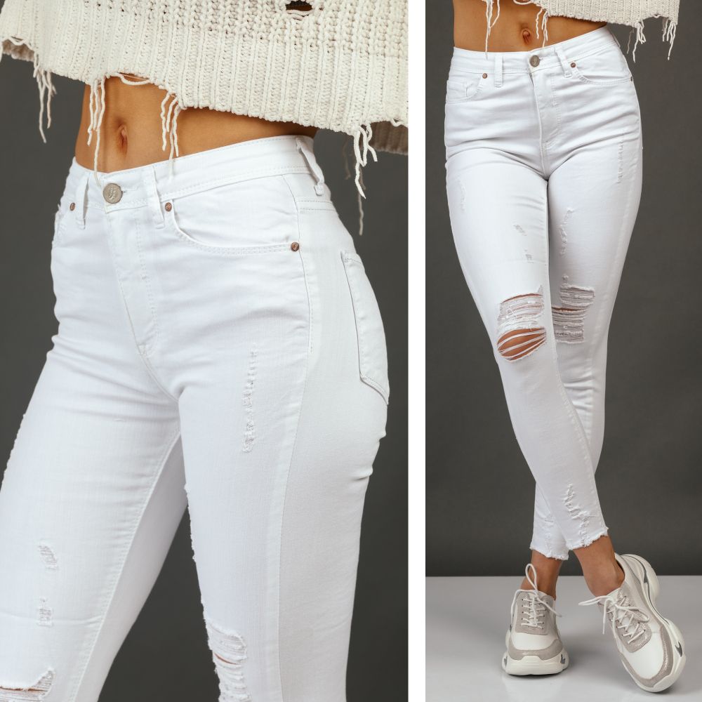 Blugi Skinny Dama Miray Albi #A35 2023 ❤️ Pret Super onefashionroom.ro imagine noua 2022