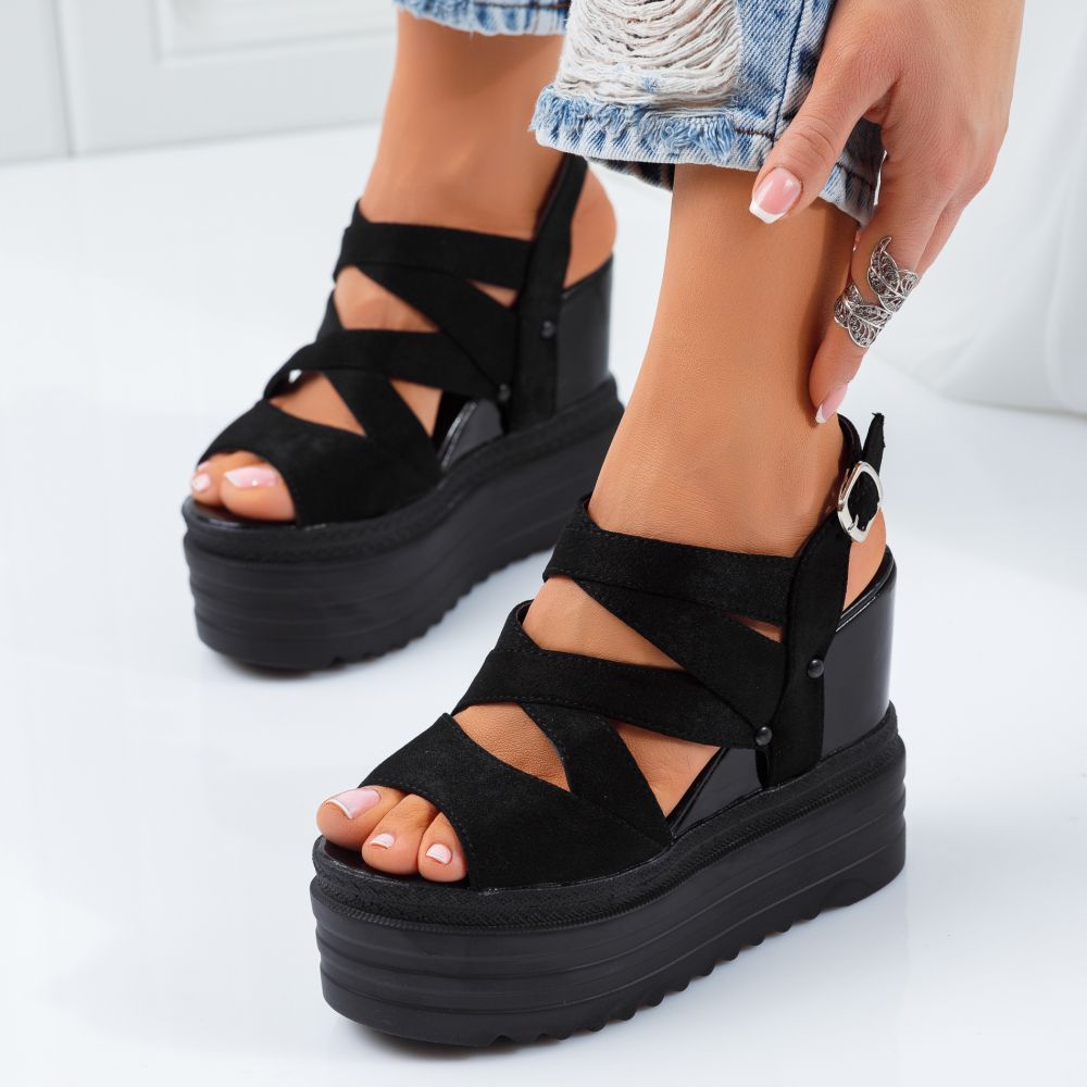 Sandale Dama cu Platforma Izabella Negre #10386