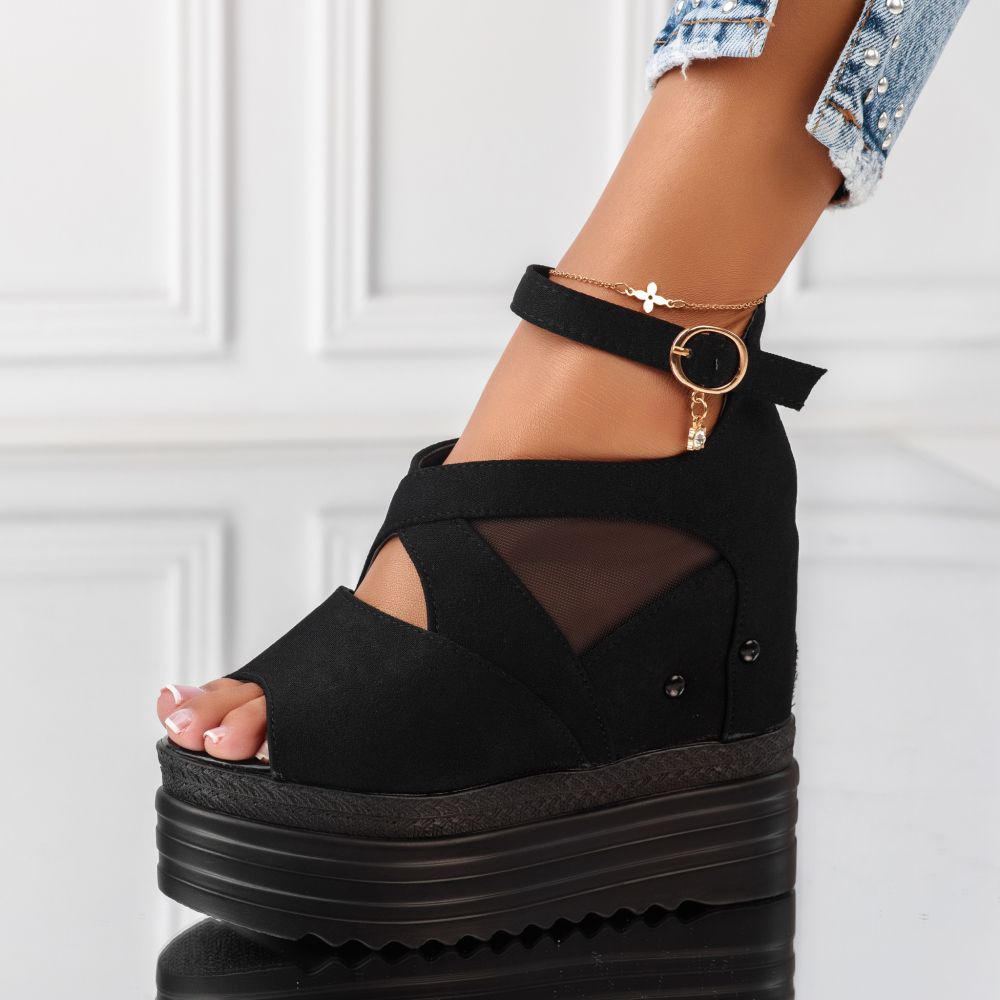 Sandale Dama cu Platforma Summer Negre #10385