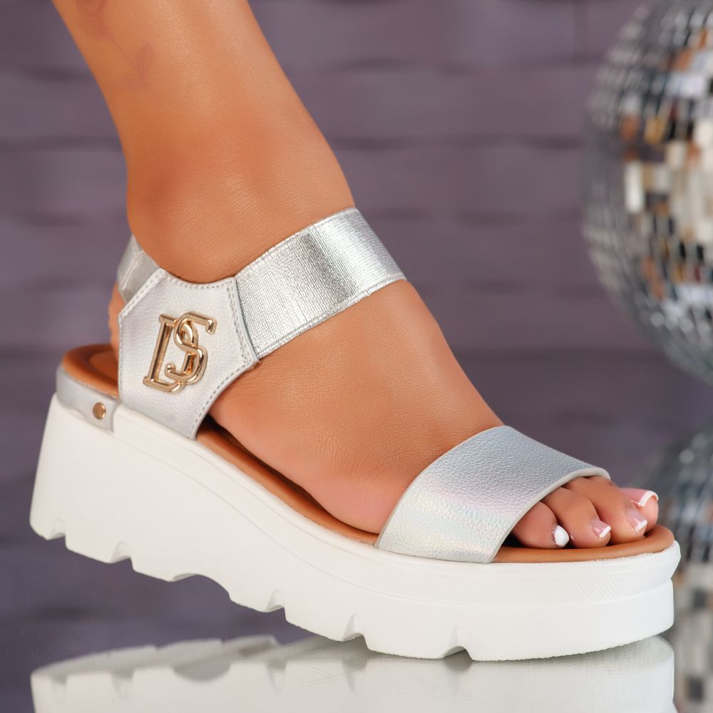 Sandale Dama cu Platforma Monroe Argintii #10266
