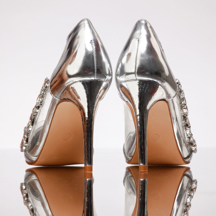 Pantofi Dama cu Toc Helga Argintii #13484