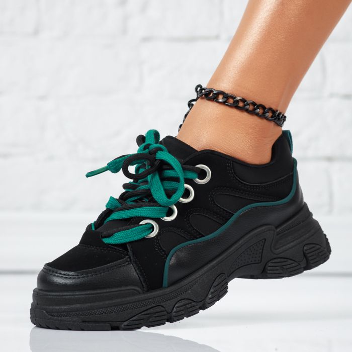 Дамски спортни обувки Melina черен/Зелено #13793