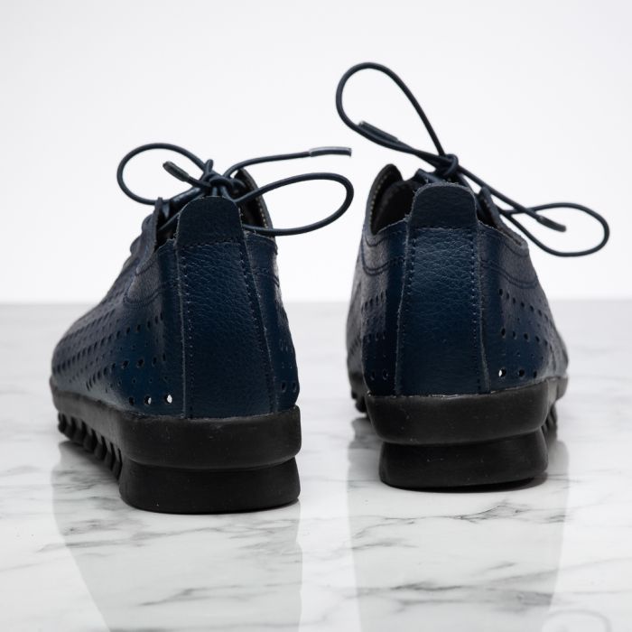 Pantofi Dama din Piele Naturala Perforati Side Bleumarin #13873