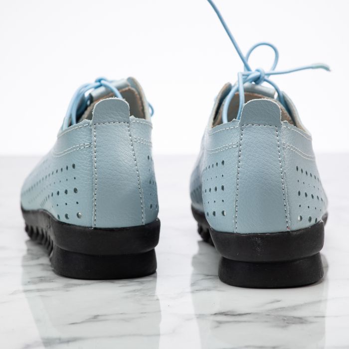 Pantofi Dama din Piele Naturala Perforati Side Albastri #13872