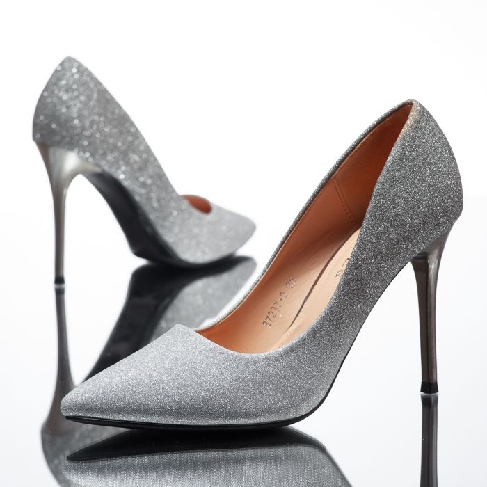 Pantofi Dama cu Toc Ozzy Arginti #14116
