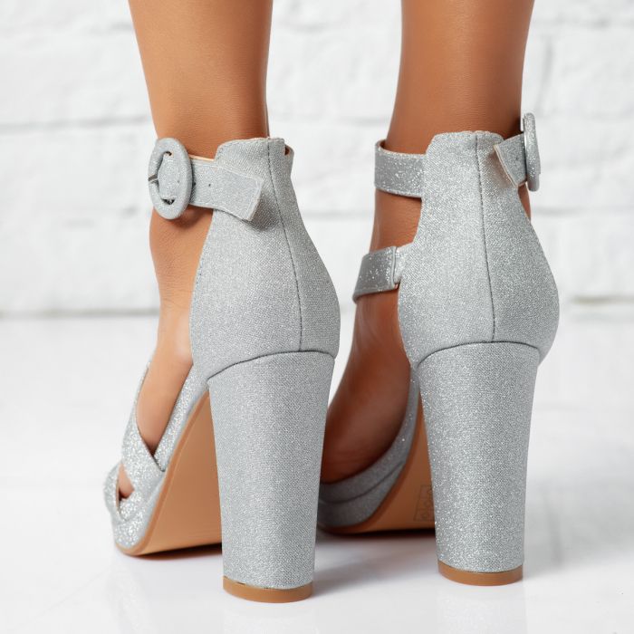 Дамски сандали на ток Sevil сребро #14194