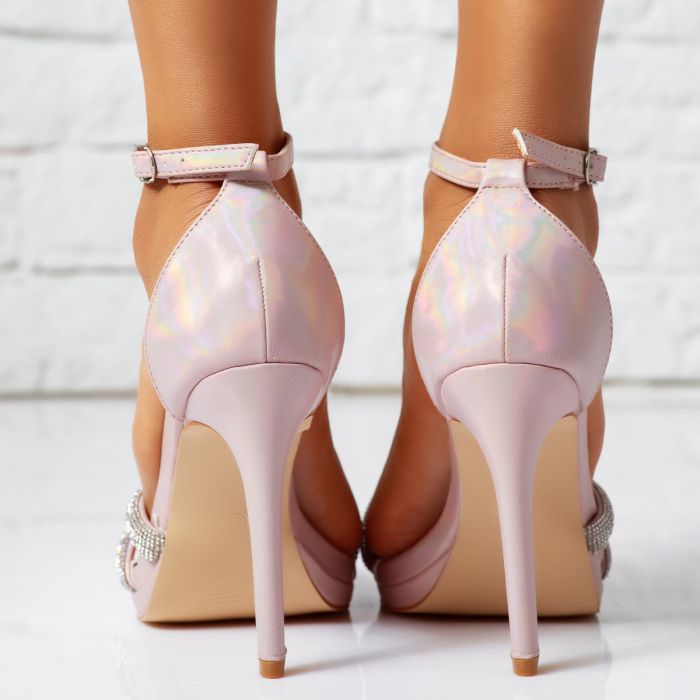 Sandale Dama cu Toc Kiki Roz/Aurii #14254
