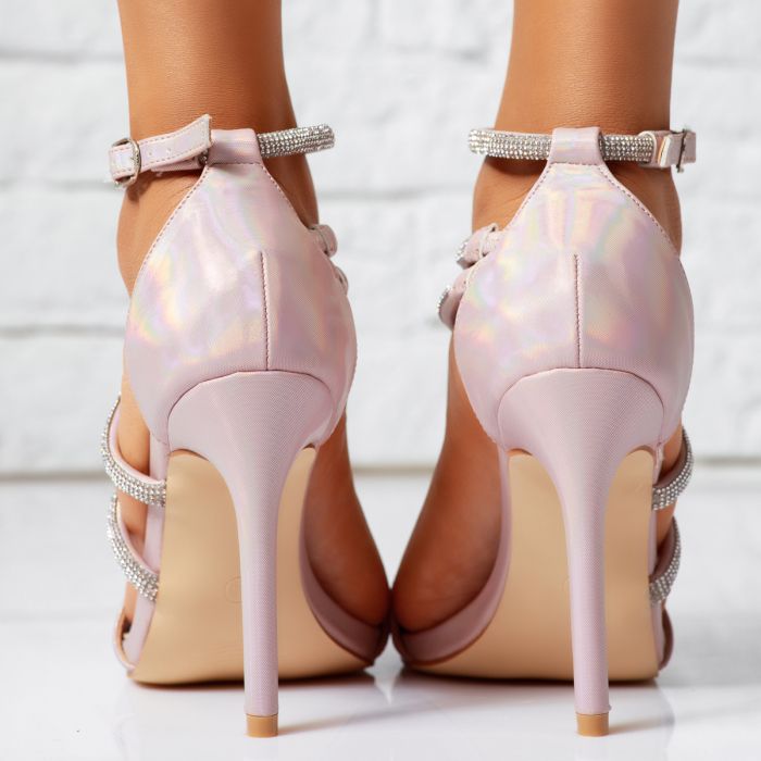 Дамски сандали на ток Oana Розово/златист #14252