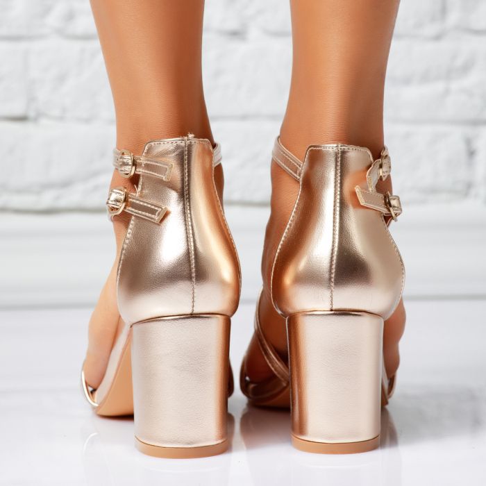 Дамски сандали с ток Louisiana Розово/Златен #14356