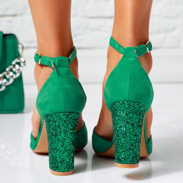 Дамски сандали с ток Iliana Зелено #14417