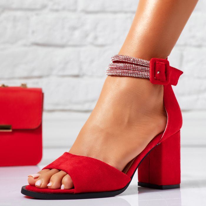 Дамски сандали с ток Anthea червен #14526