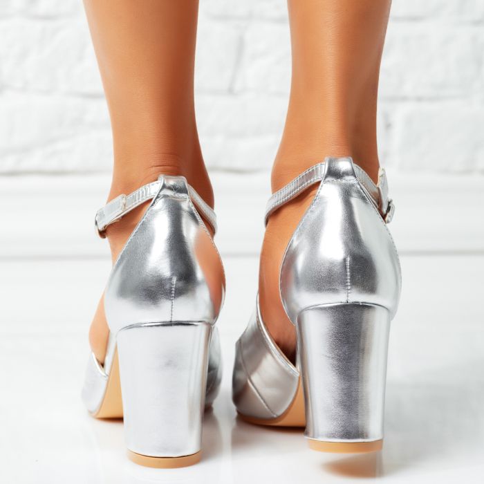 Sandale Dama cu Toc Karlee Argintii #14640