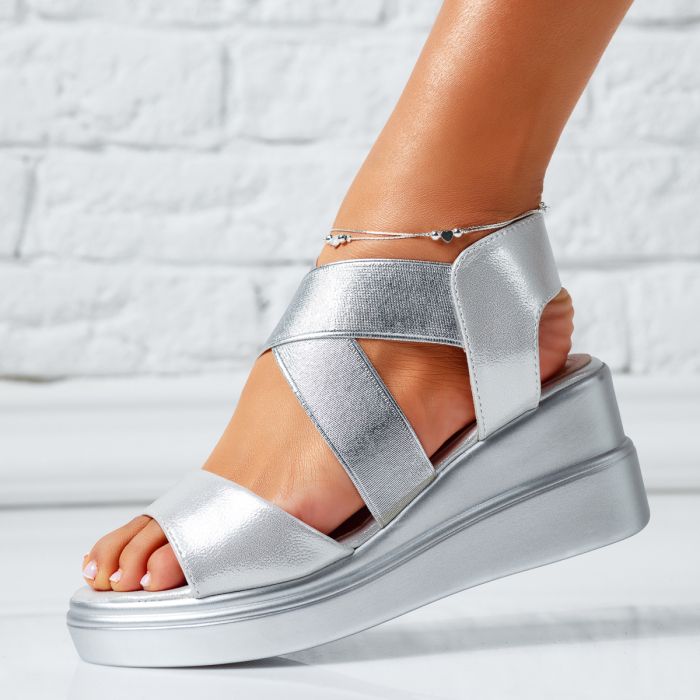 Sandale Dama cu Platforma Gretta Argintii #14473