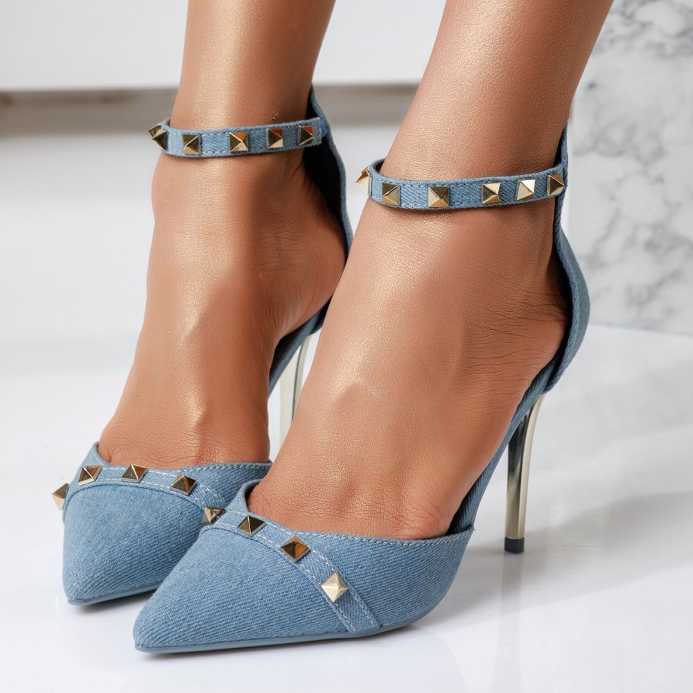 Pantofi Dama cu Toc Aura Albastri #16446
