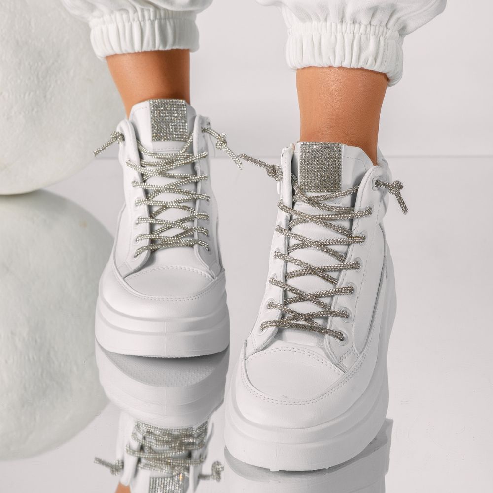 Adidasi dama albi din piele ecologica Phinias #18075