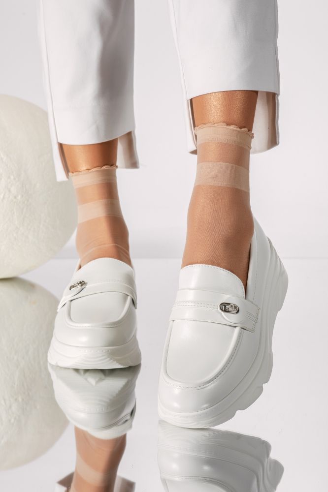 Pantofi casual dama albi din piele ecologica Athena #18271