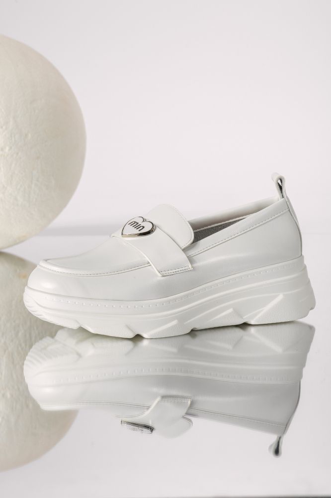 Pantofi casual dama albi din piele ecologica Ophelia #18261