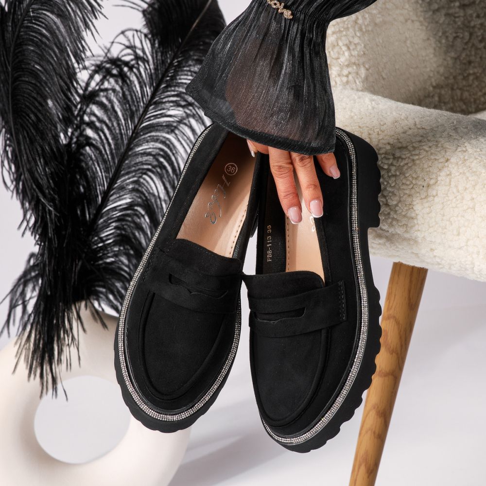 Всекидневни дамски обувки черни от обърната еко кожа Zuri #18379