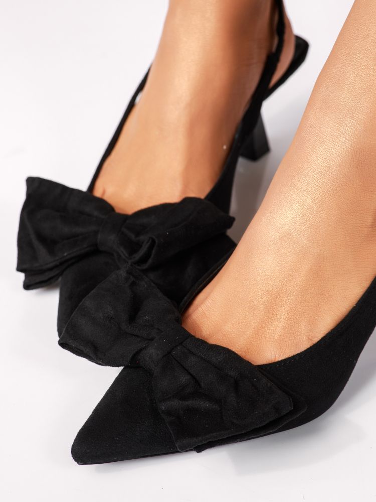 Дамски обувки с ток черни от обърната еко кожа Dorothy #18404