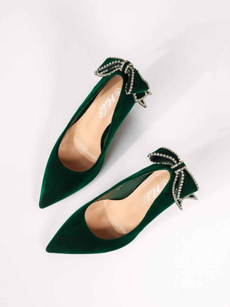 Pantofi cu toc dama verzi din piele ecologica intoarsa Harper #18350