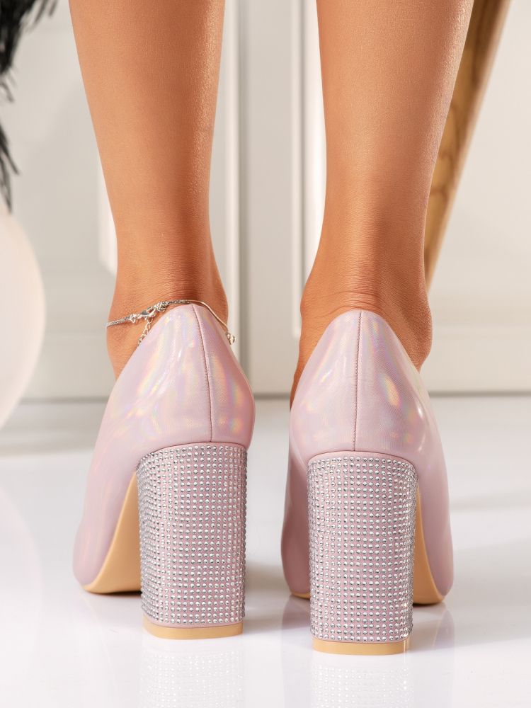 Дамски обувки с ток златисти от еко кожа Riley #18347