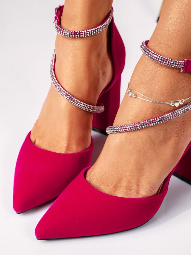 Pantofi cu toc dama roz din piele ecologica intoarsa Sienna #18334