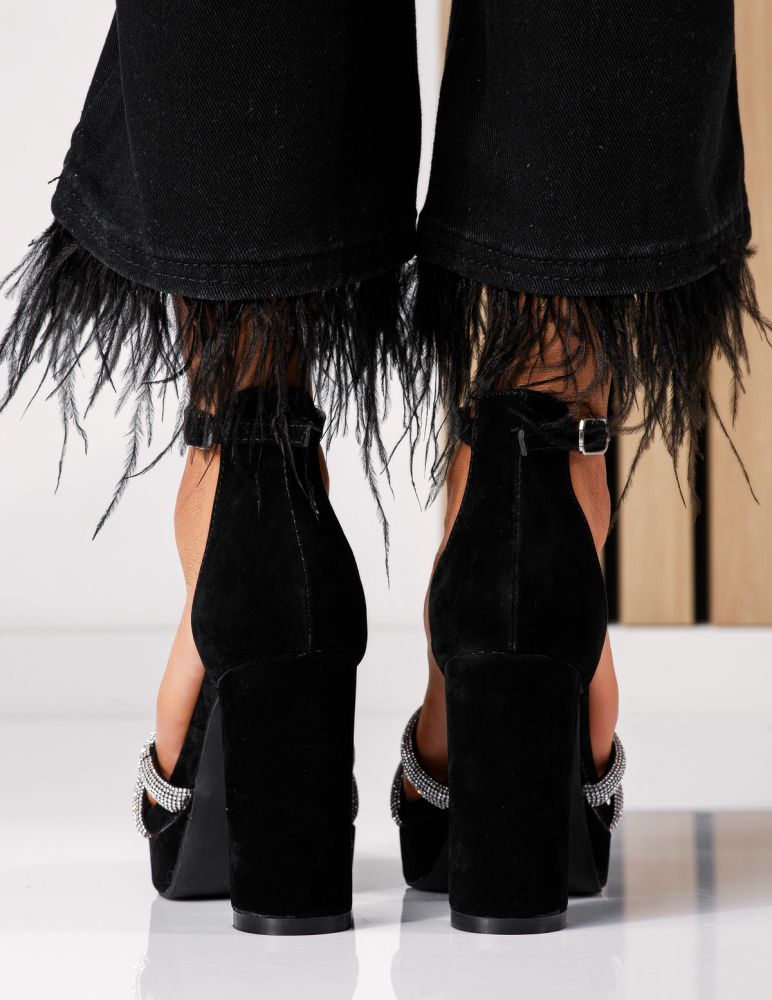 Дамски сандали с ток черни от обърната еко кожа Sirius #18591