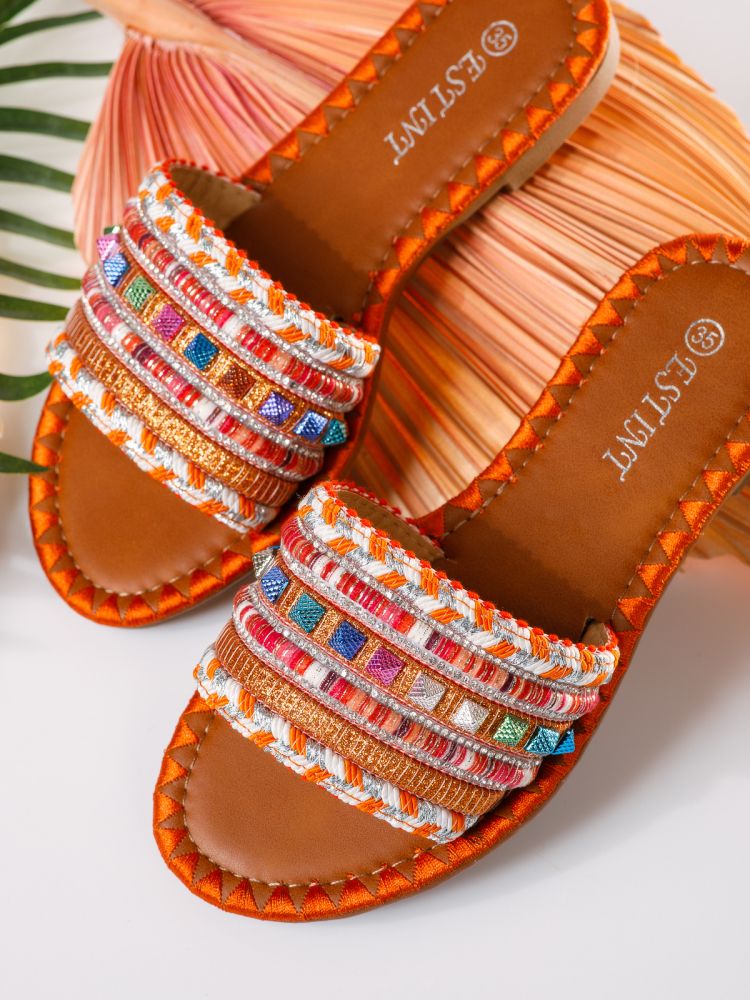 Дамски чехли оранжеви от текстилен материал Asha #18867