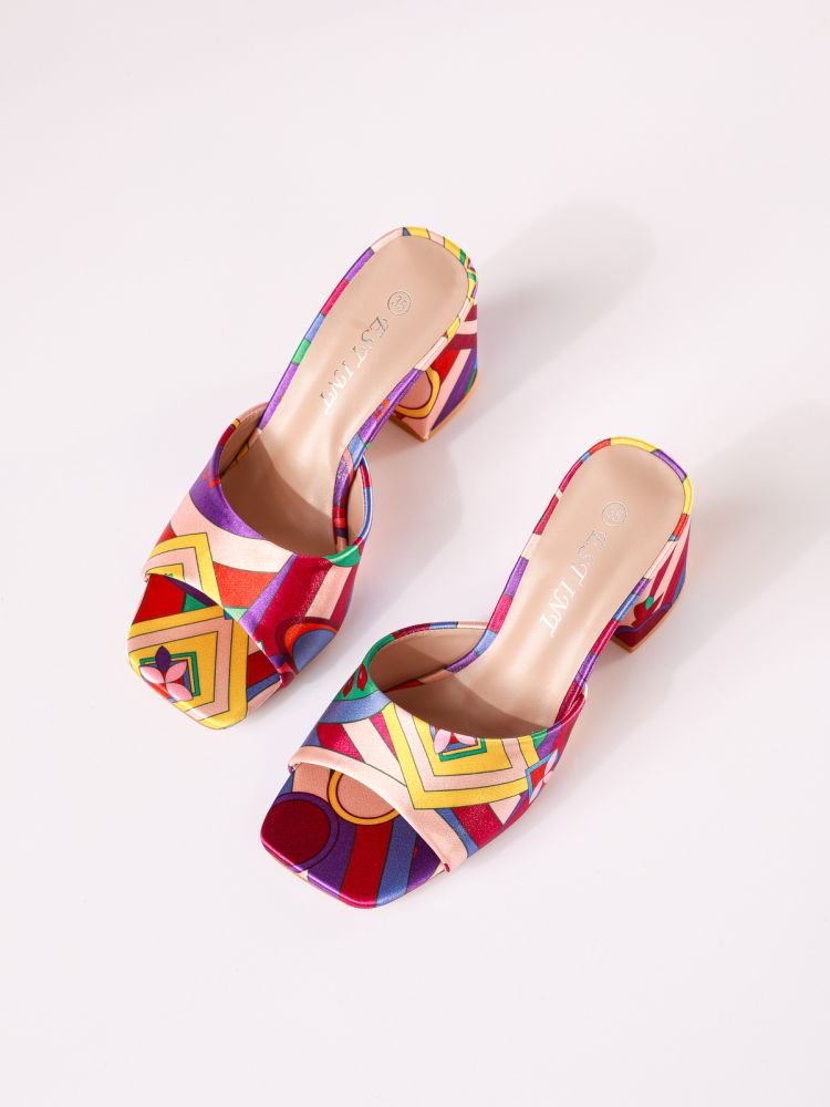 Дамски чехли с ток лилави от сатен Lexie #19003