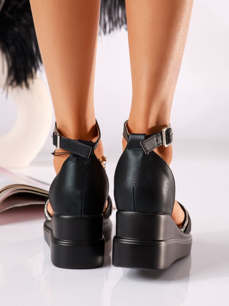 Дамски сандали с платформа черни от еко кожа Nyra #19018