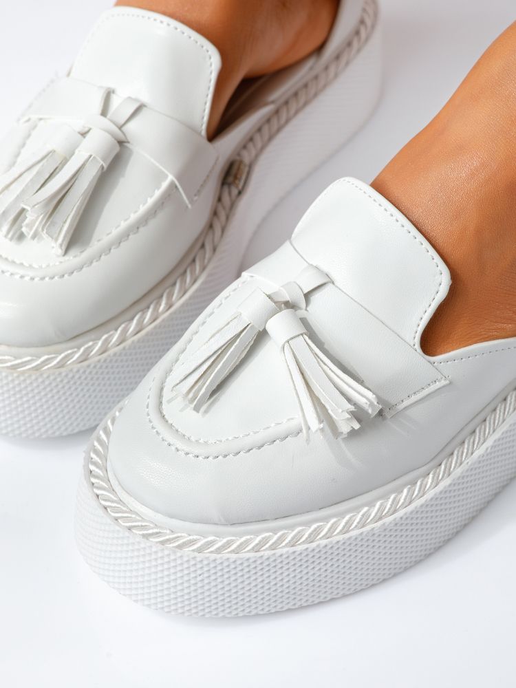 Pantofi casual dama albi din piele ecologica Lena #19340