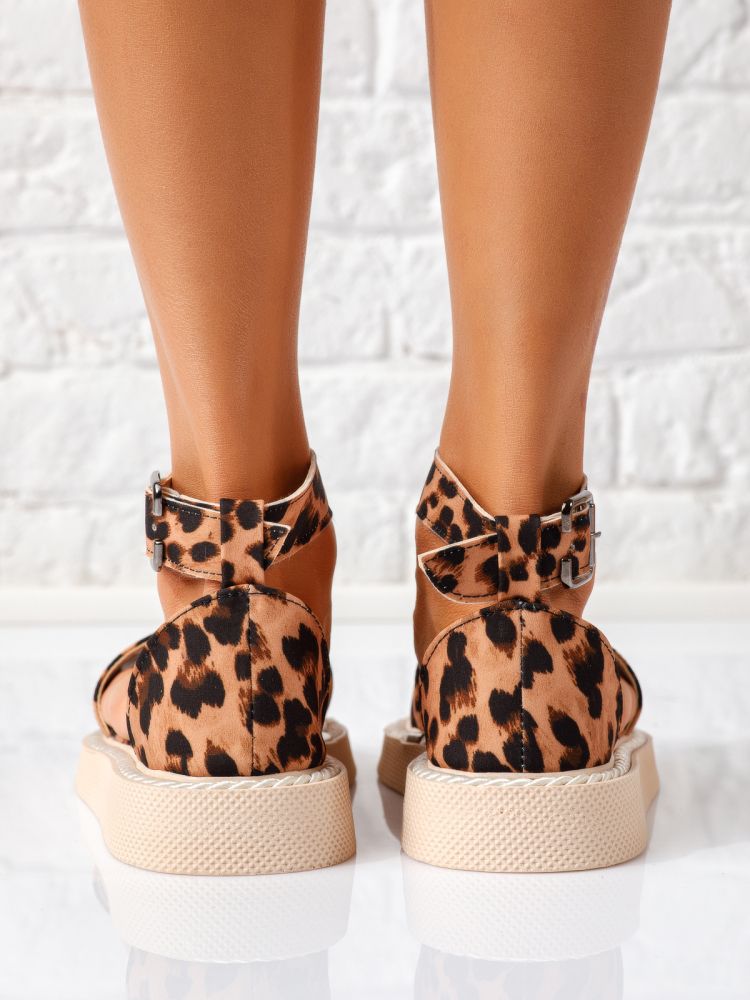 Дамски сандали с ниска подметка леопард от текстилен материал Alexa #19303
